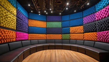 Obraz premium Vibrant Acoustic Room Design: A Symphony of Colors and Sound