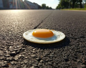 The hot sun is baking an egg right on the hot asphalt — a clear evidence of the abnormal heat.