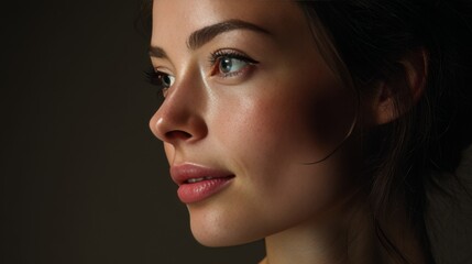 Fototapeta premium portrait for beauty clinic, cinematic side lighting, face without make-up, natural skin