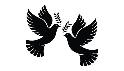 Obraz premium Two Doves with Olive Branches Silhouette Icon for Peace and Harmony Themes