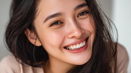 Obraz premium portrait of a beautiful young asian model woman smiling with clean teeth