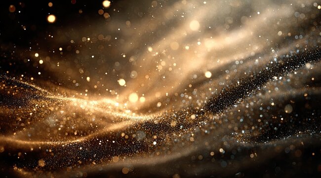 Golden, textured, abstract waves of light and glittering particles.  Soft, warm tones create a sense of movement and depth