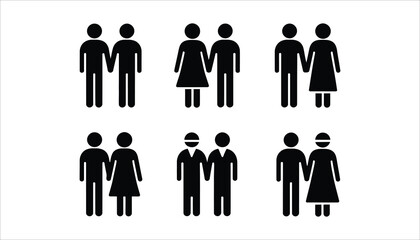Couple Silhouette Icon Set. Male and Female Pair Vector Isolated on White.