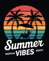 Tropical beach background, Summer Beach T-Shirt Design Vector illustration 