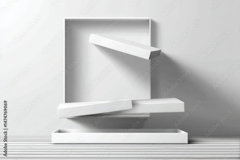 Poster floating white geometric shapes create a minimalist and modern interior design element in a contempo