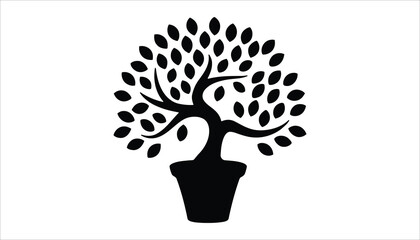 Vector illustration of a decorative tree in a pot with leaves