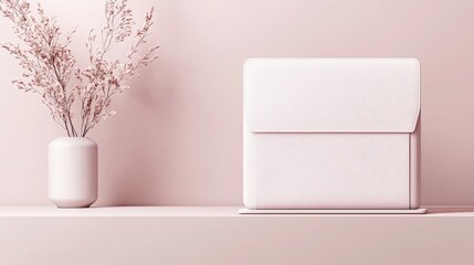 A modern laptop sleeve mockup showcased on a chic, minimalist desk with a soft color palette. The sleeve features a customizable design that complements the overall aesthetic and draws interest. The
