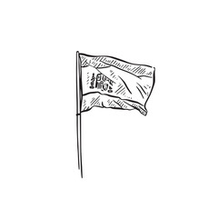 A Spanish flag flying in the wind. Hand drawn in black and white sketch style. 