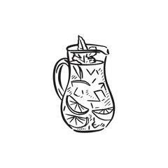 A glass jug containing a drink. Such as sangria, mojito or Pimms. 