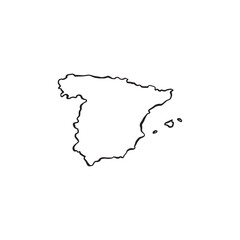 Spain country outline hand drawn in black and white. 