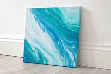 blue turquoise white oil abstraction on canvas
