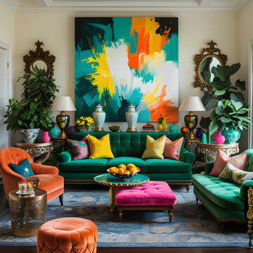 A vibrant living room overflowing with ecl