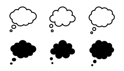 Thought cloud icon set. Think, speech bubble icons. Dialog, chat, think sign collection