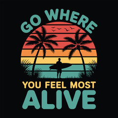 Summer beach Surfing T-Shirt Design Vector Art & Illustration