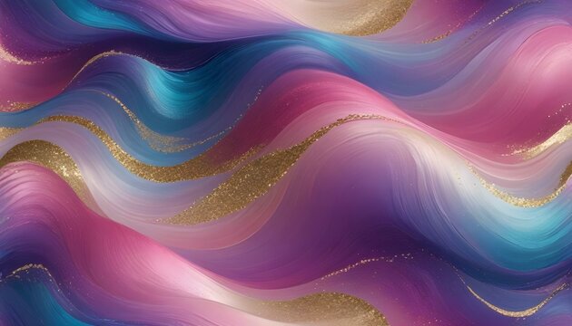 A mesmerizing abstract artwork featuring vibrant, flowing waves adorned with gold accents.