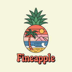 Vector illustration of a tropical beach inside a Pineapple Vector art and illustration