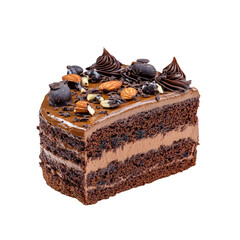Delicious Chocolate Cake Slice with Almonds and Chocolate Ganache