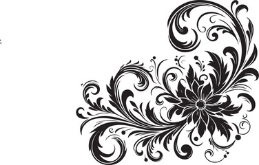 Elegant Swirl Flower Design with Black Floral Elements - Intricate Decorative Vector Art 

