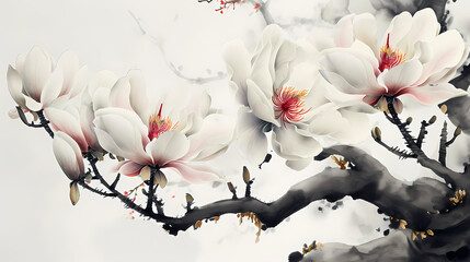 magnolia traditional ink painting illustration abstract background decorative painting
