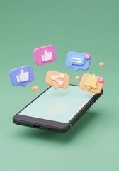 Pastel social media icon on phone with pastel background for UI UX Design