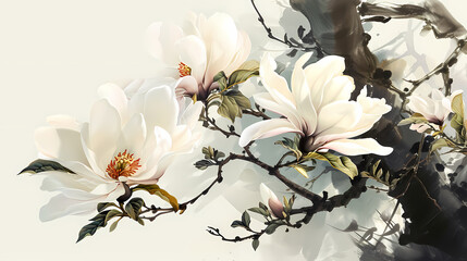 magnolia traditional ink painting illustration abstract background decorative painting
