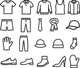 Clothing Outline Icon Set 20 Minimal Fashion and Apparel Line Vector Icons