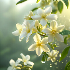 Obraz premium Delicate creamy white jasmine flowers with