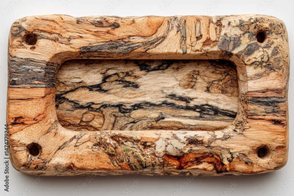 Aufkleber Unique handcrafted wooden piece with intricate patterns and textures displayed on a plain surface