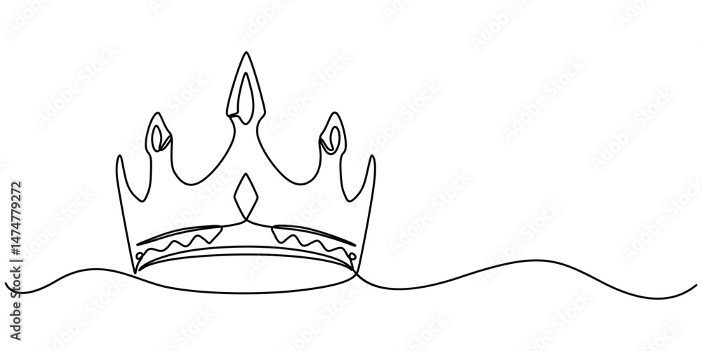 Poster Continuous one line drawing of a royal crown with minimalist design and elegant single line contour, king crown vector, Continuous One line drawing of Crown. Representing monarchy with a basic crown.