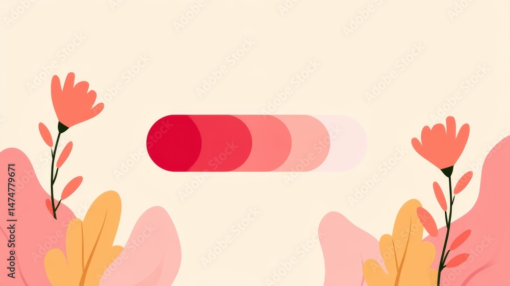 Poster animated progress bar as a soft breathing line surrounded by floral elements and pastel background