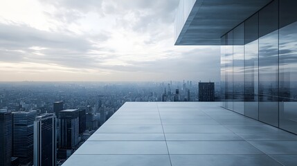 Fototapeta premium A high-rise rooftop podium overlooking a futuristic cityscape