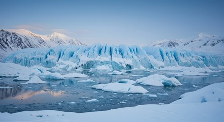 Obraz premium Glacier Landscape with Snow-capped Mountains and Ice Floes