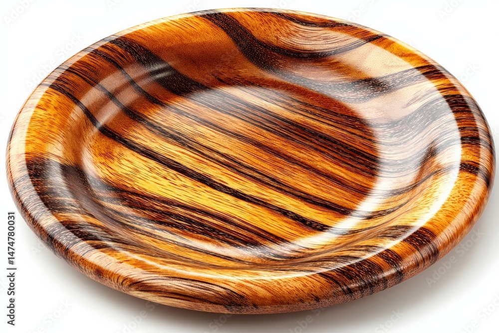Poster Wooden plate with unique striped pattern showcases fine craftsmanship in a natural setting