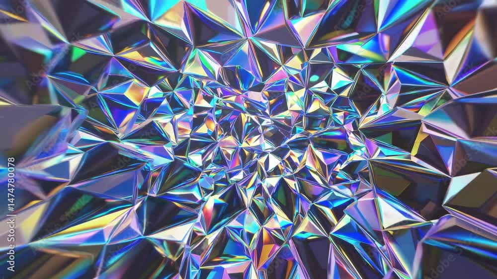 Aufkleber iridescent crystal surface dynamically morphing, geometric forms shifting through prismatic color sp