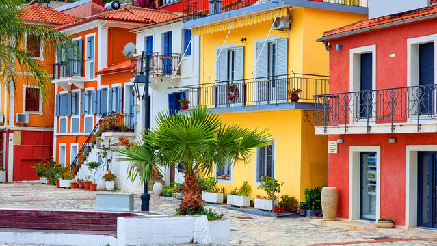 Fototapeta parga greece houses streets roads  greek tourist resort