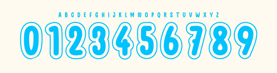 Fototapeta premium Playful Bubble Outline Number Font, Fun Rounded Alphabet for kids books, cartoons letters for birthday card, hoodie or jersey logo of sports teams. Perfect for happy visuals. Vector Illustration.