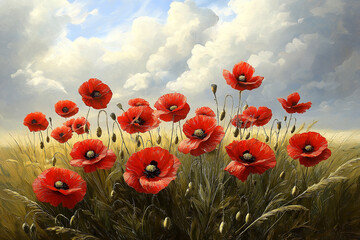 Obraz premium poppies flower in a field, memorial day background of poppies flowers memorial day