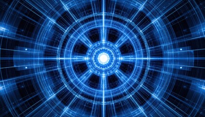 Fototapeta premium Cybernetic Blueprint: An intricate and vibrant digital design, a luminescent, glowing, technology-inspired circular pattern, which draws viewers into the complexities of the technological realm.