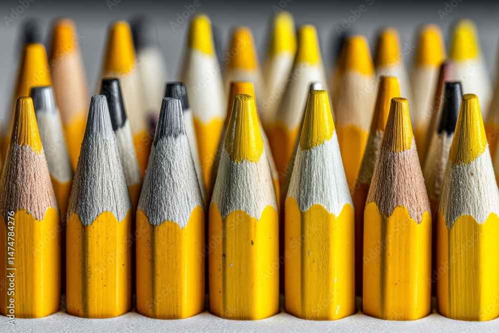 Poster Uniquely colored pencils arranged in a vibrant display on a workspace in a creative studio