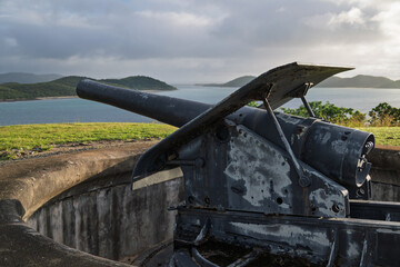 cannon on Green Hill Fort, Thursday Island, Torres Strait, Queensland Australia, historic world war...