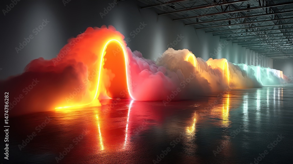 Poster with glowing neon lights 3d rendering