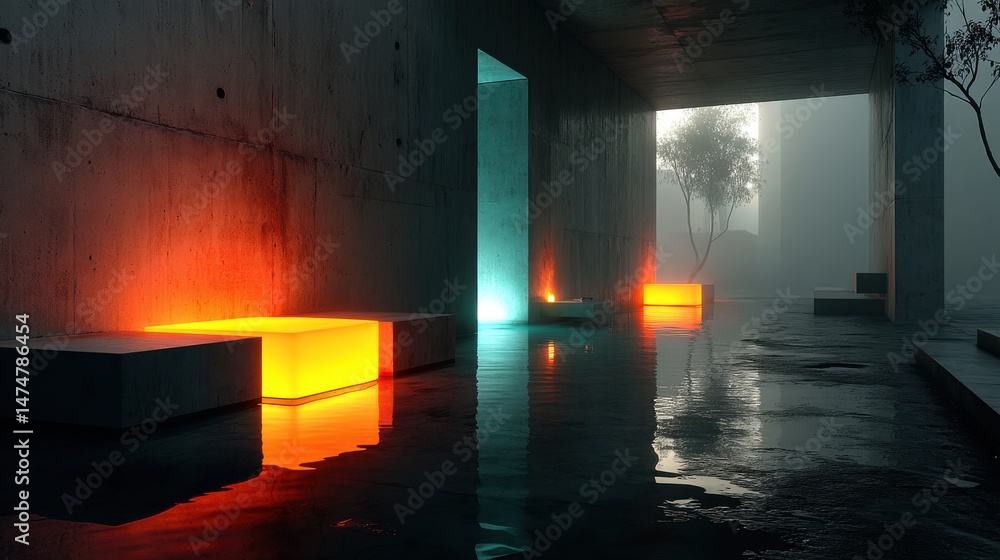 Poster with glowing neon lights 3d rendering.stock image