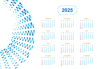 Modern 2025 Calendar with Blue Geometric Design