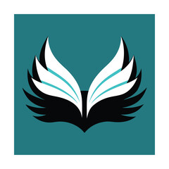Abstract wing design with teal and white elements on a teal square background