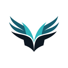 Abstract winged logo design featuring teal and black shapes on a white background
