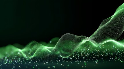 Wave of particles. Abstract green Geometric Background. Big data visualization. Data technology abstract