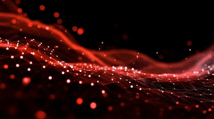 Wave of particles. Abstract red Geometric Background. Big data visualization. Data technology abstract 