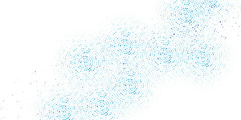 Vector abstract blue background frame of geometric shapes. Circular ornament. Pattern of dots  particles  molecules  fragments modern abstract