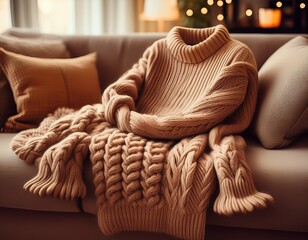  Strickpullover auf Sofa dekoriert