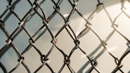 Fototapeta premium Mesh Chain-Link Fencing Closeup Detail View